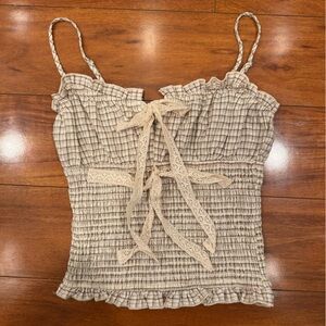 PacSun Beige Checkered Camisole with Lace Details